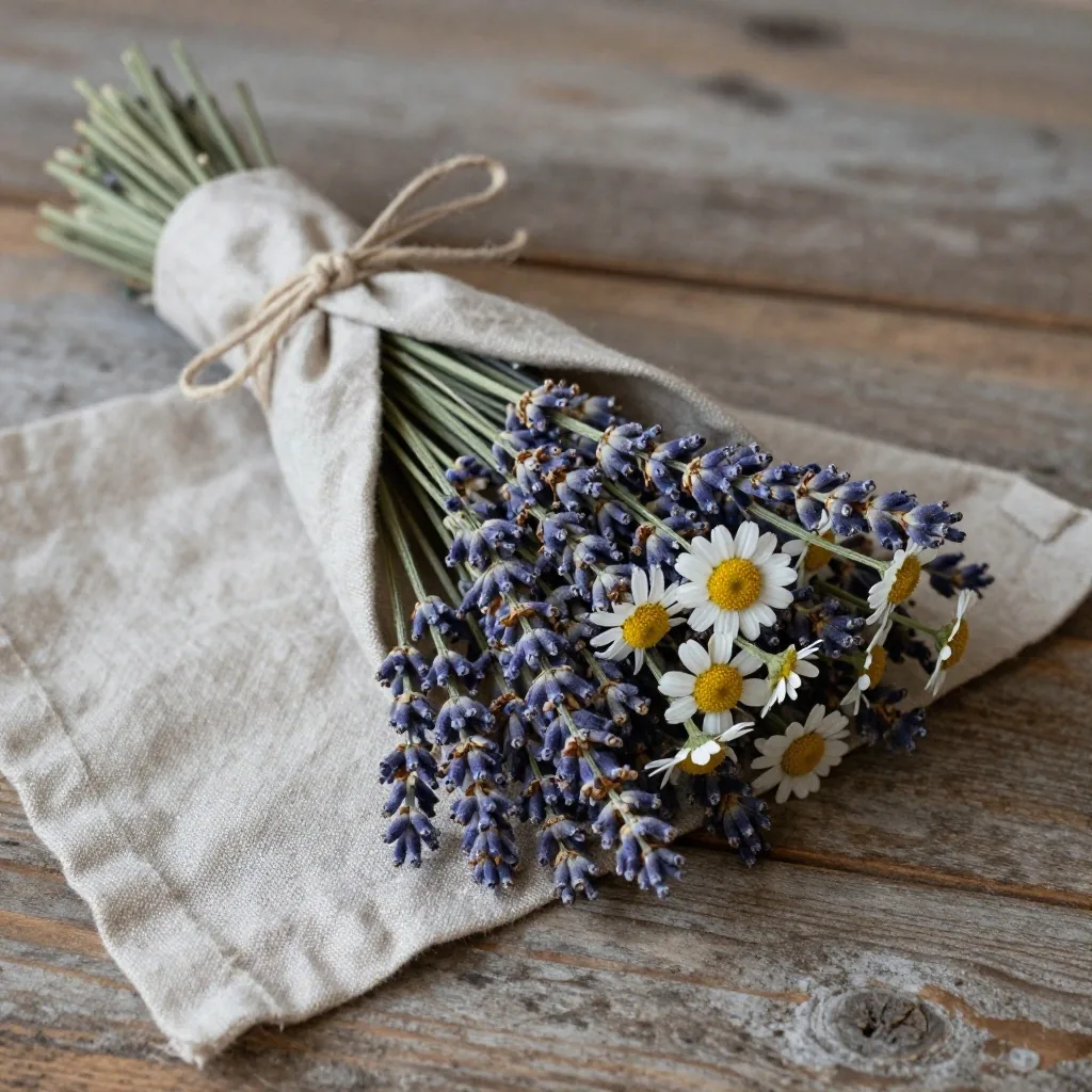 Linen-wrapped herb bundle