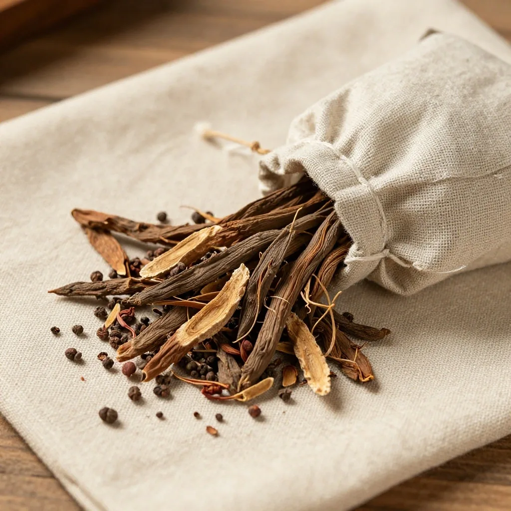 Ashwagandha and rhodiola roots on linen