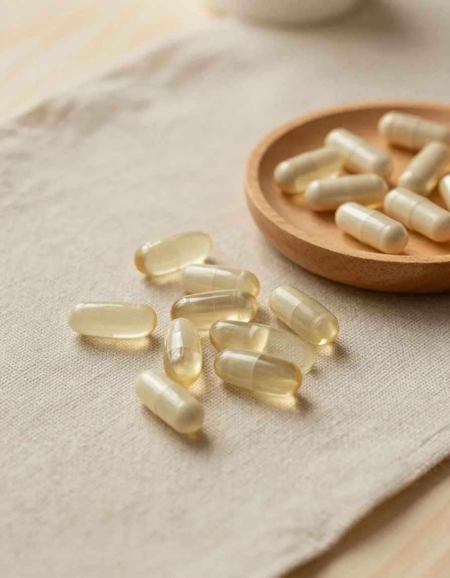 Empty capsules arranged on a linen mat